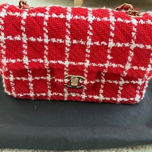Chanel Mini Rectangle Flap Tweed Red & White Brand New!